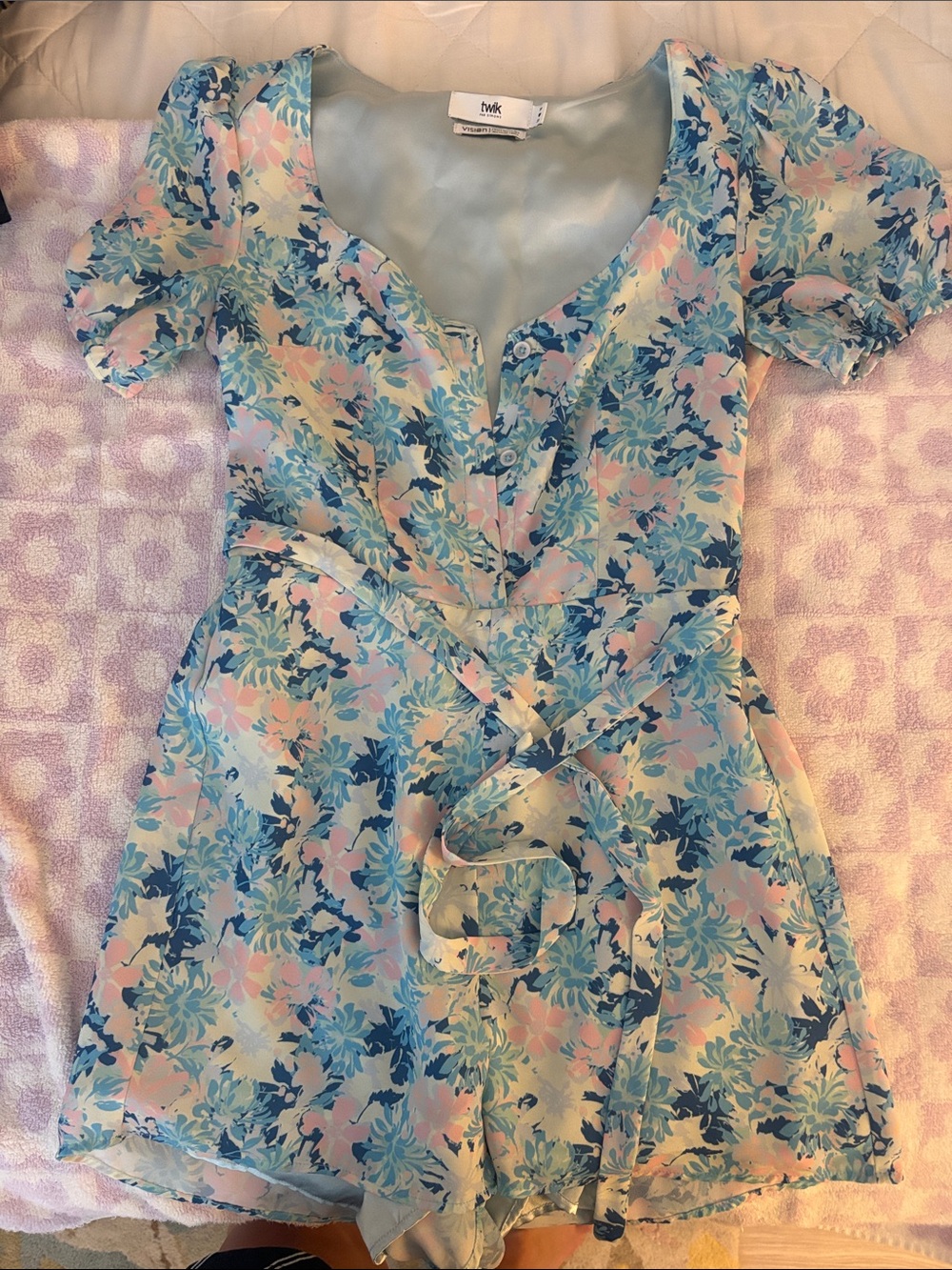 Ditsy Floral Blue & Pink Dress Romper